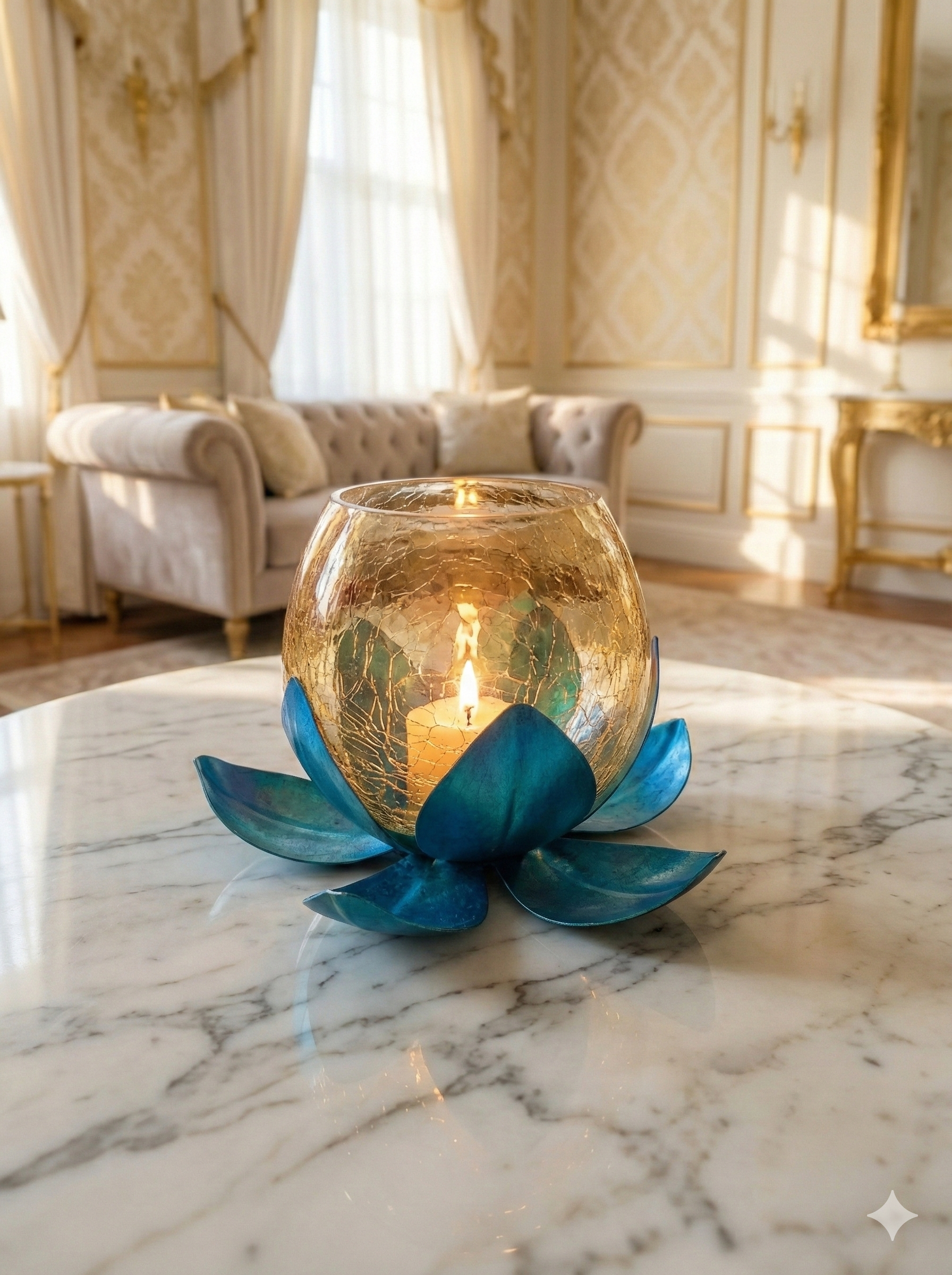 Lotus Table Candle Holder-Blue(Pack of 1)