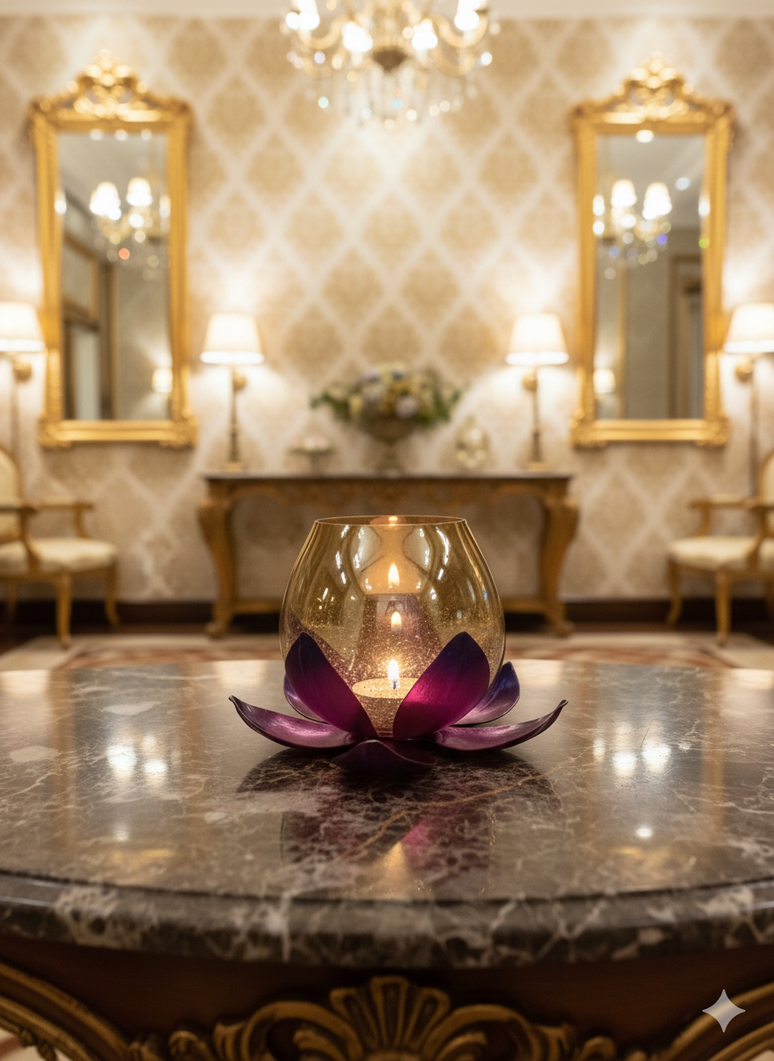 Lotus Table Candle Holder- Purple Blue-(Pack of 1)