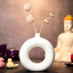Donut Ceramic Vase for Dried Flower-6inch Off White