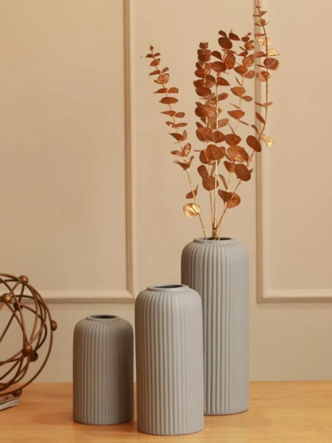 Modern Ceramic Flower Vase Set of 3 pcs(Grey)