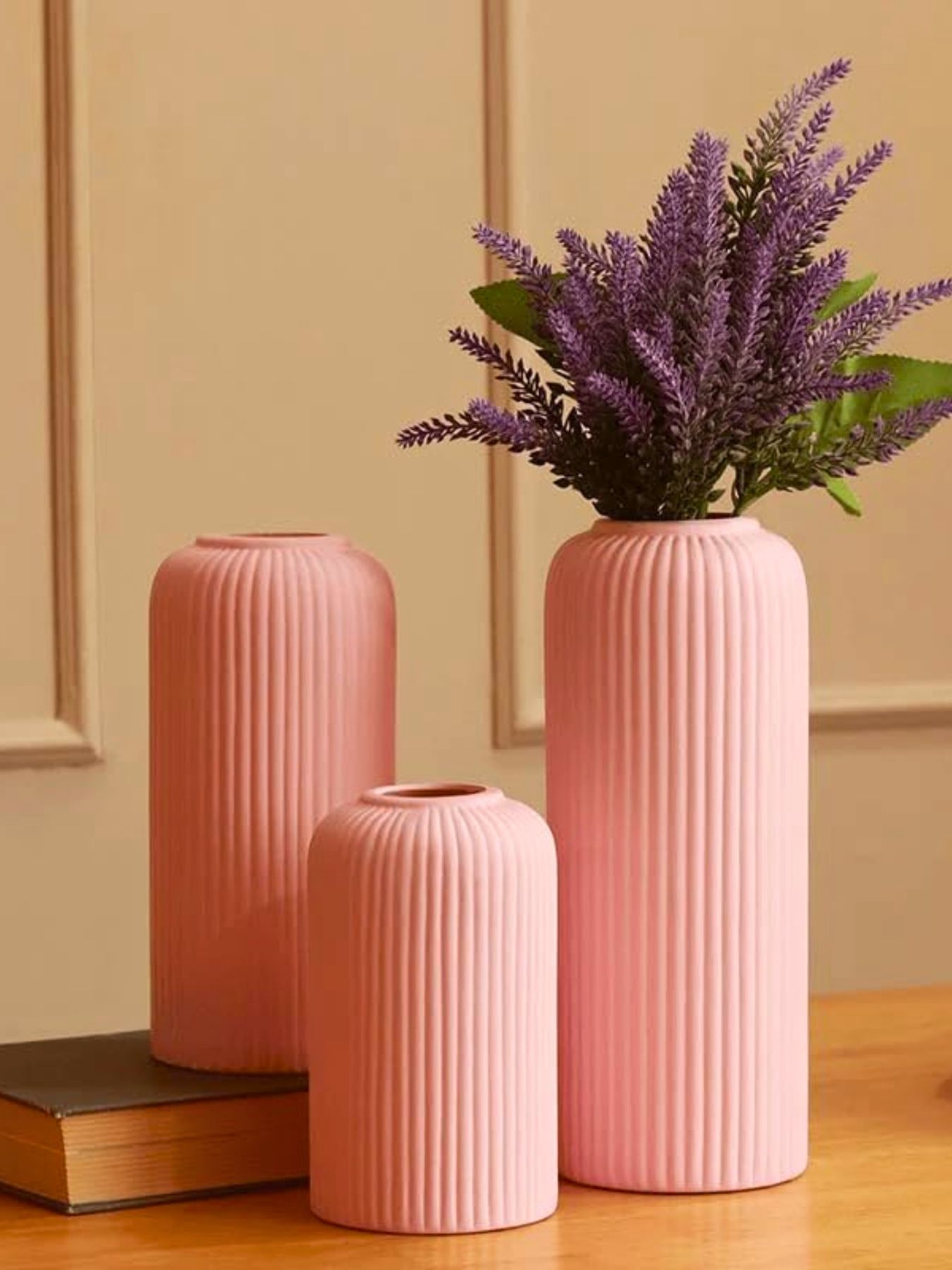 Modern Ceramic Flower Vase Setof 3 pcs (Pink)