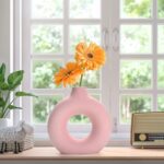 Donut Ceramic Flower Vase for Dried Flower-8inch Pink