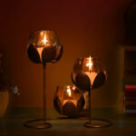 Lotus Candle Holder with 3 Glass Decorative Items for Home (Small)
