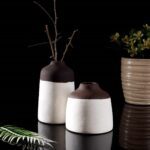 Ceramic Bud Vase Set of 2 White Beidge Matt 4 Inch