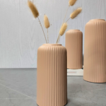 Ribbed Design Beidge Ceramic Flower Vase - 8" (Medium -Without Flower)