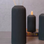 Ribbed Design Black Ceramic Flower Vase- 10"(LARGE -Without Flower)
