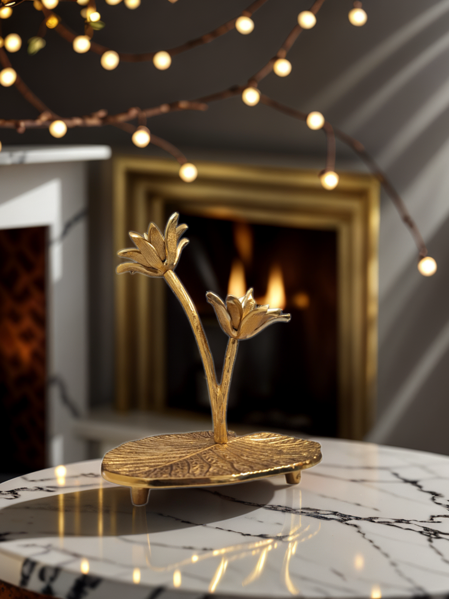 Lotus Leaf Snack Tray Brass Gold Finish