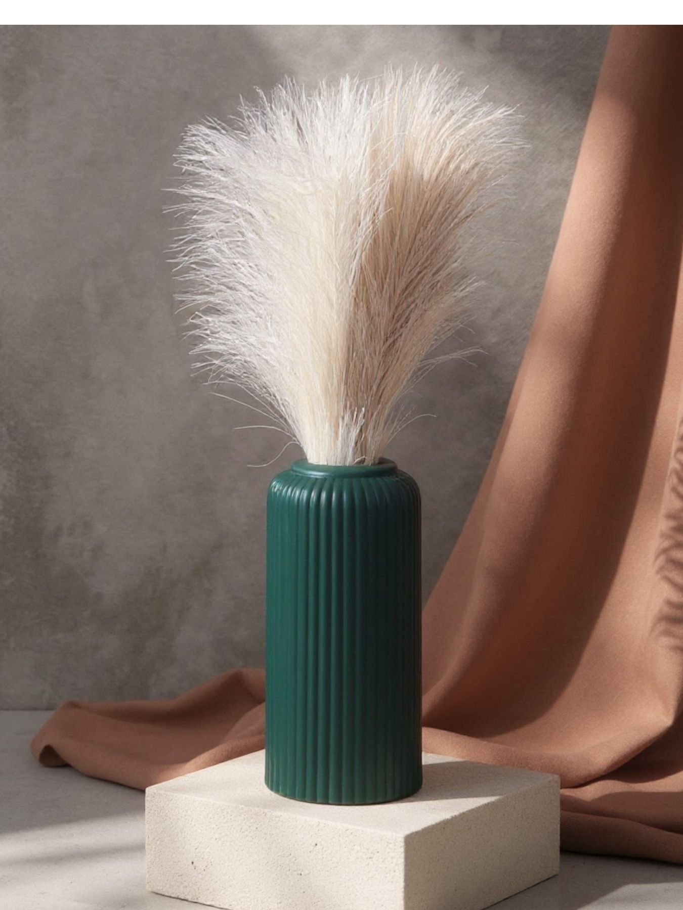 Ribbed Design Bottle Green Ceramic Flower Vase-8″ (Medium -Without Flower)