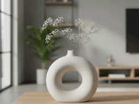 Donut Ceramic Vase for Dried Flower-6inch Off White