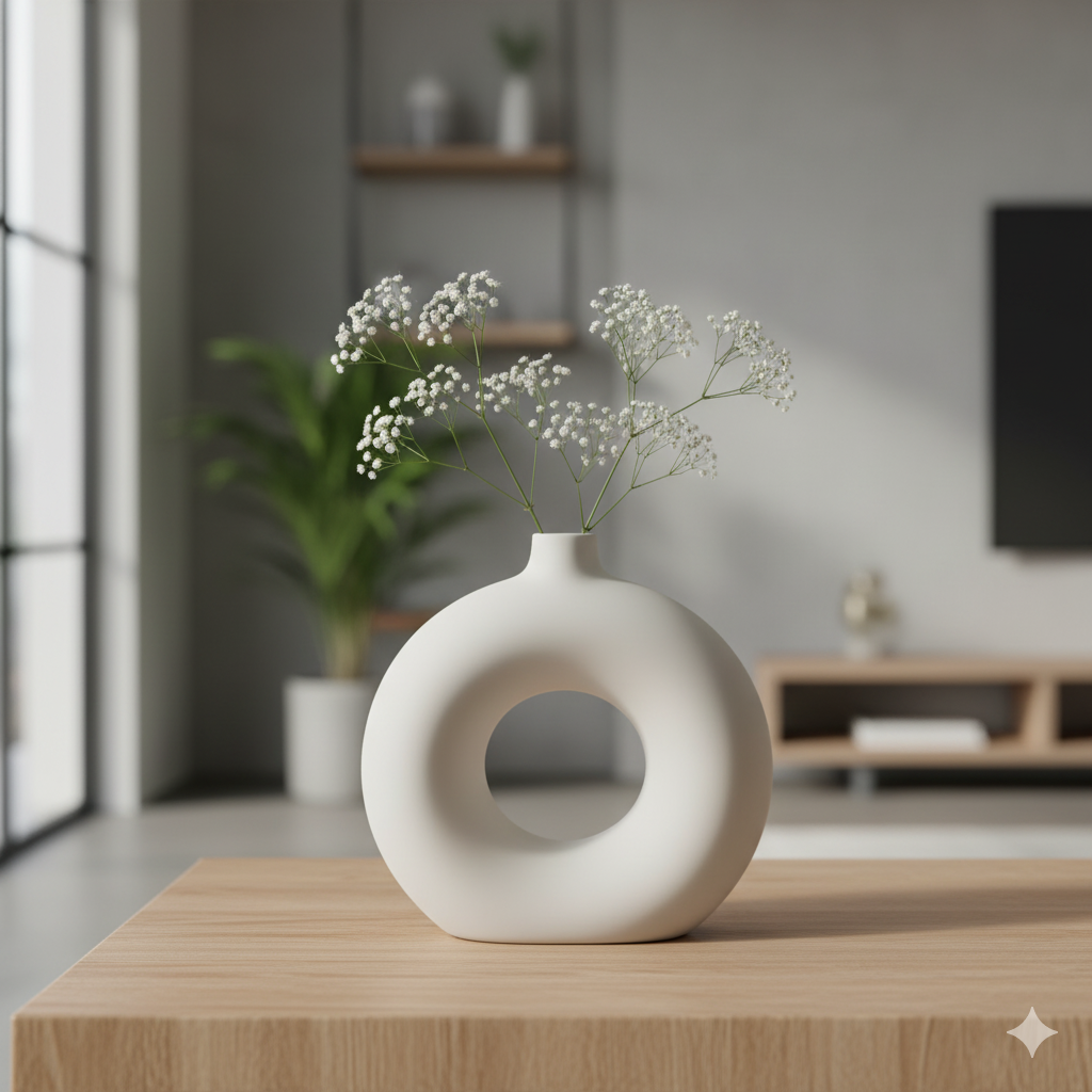 Donut Ceramic Vase for Dried Flower-6inch Off White