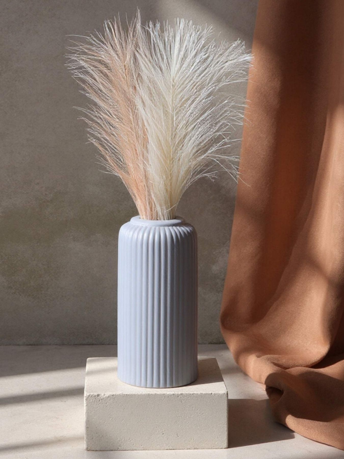 Ribbed Design Grey Matt Ceramic Flower Vase – 8″ (Medium -Without Flower)