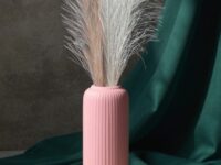 Ribbed Design Pink Ceramic Flower Vase-8"(Medium -Without Flower)