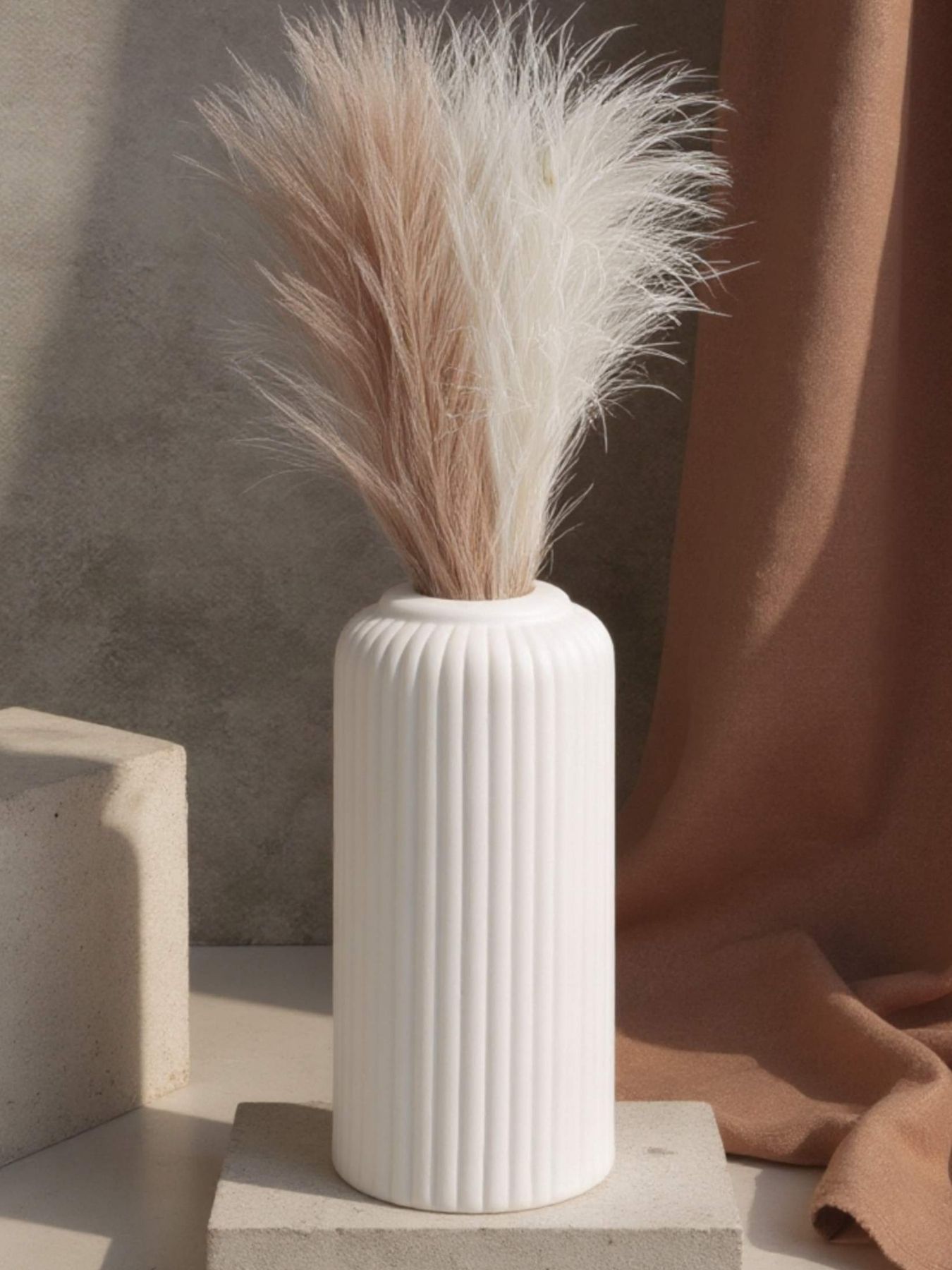 Ceramic Flower Vase White Matt-  6″ (Small-Without Flower)