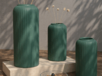 Modern Ceramic Flower Vase Set of 3 pcs (Dark Green)