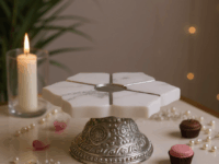 Cake Stand -Marble top Elegant Dessert Display Stand (Silver)