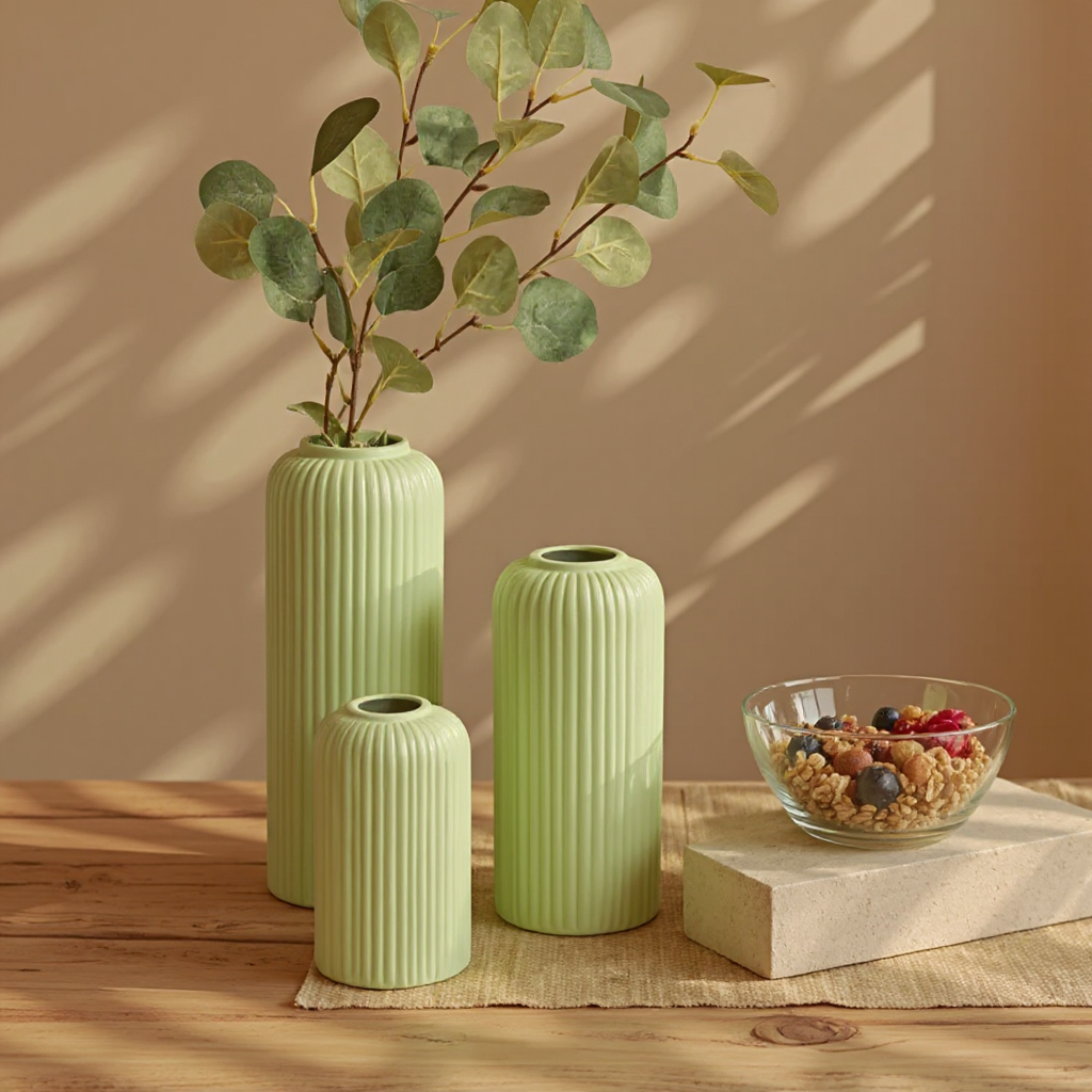 Modern Ceramic Flower Vase Setof 3 pcs(Green)