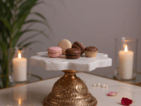 Cake Stand with Marble Top for Elegant Dessert Display (Copper)