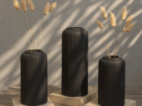 Modern Ceramic Matt Black Flower Vase Set for Living Room Decor Set of 3pcs