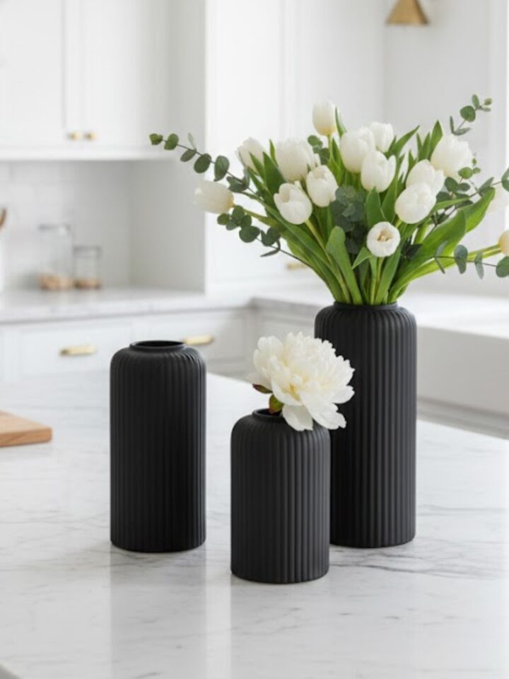 Matt Black Ceramic Flower Vase Set of 3