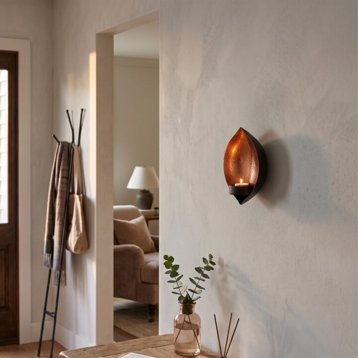 Copper drop shape wall diya candle holder for home decor