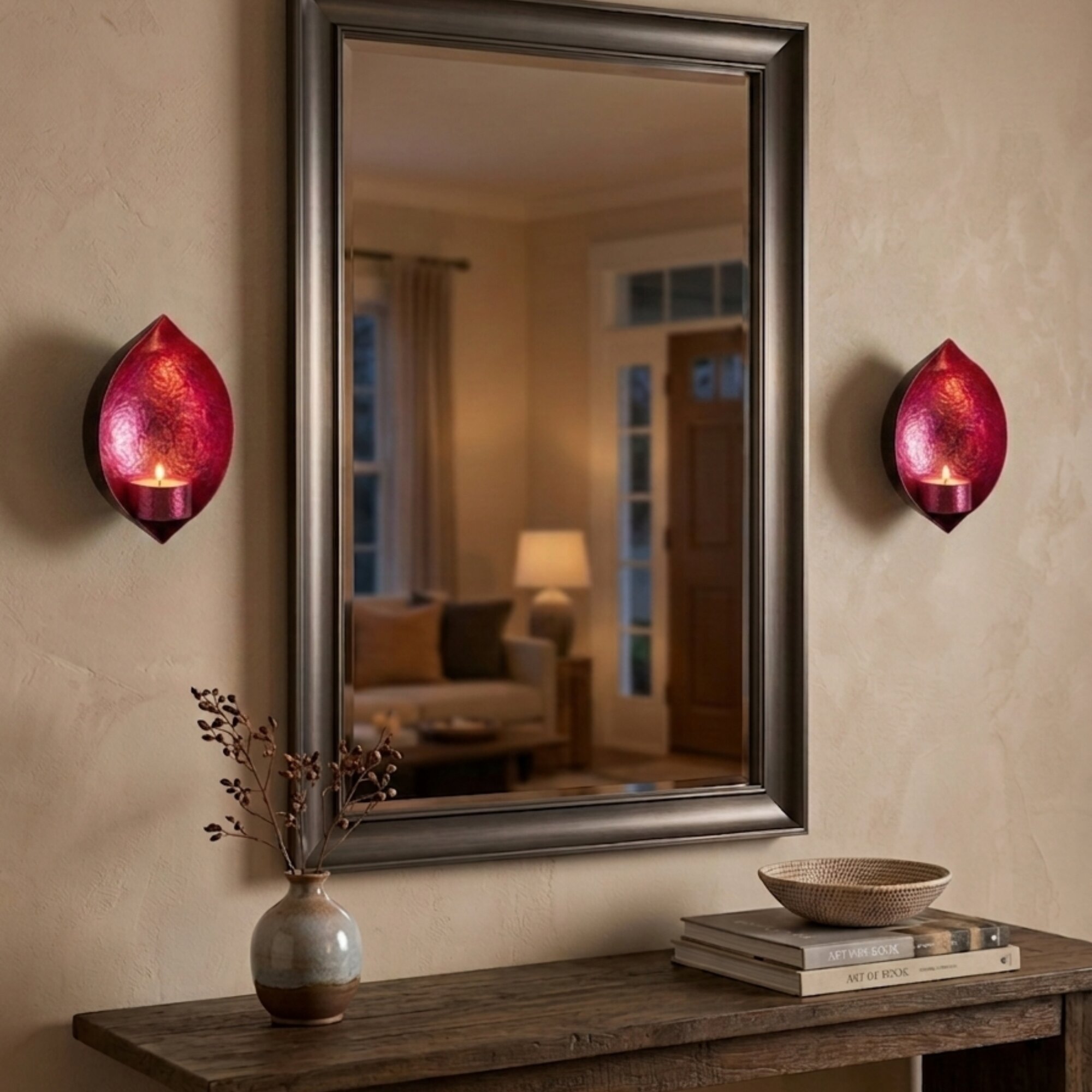Pink Drop Shape Wall Candle Holder Set of 2 for Home Decor