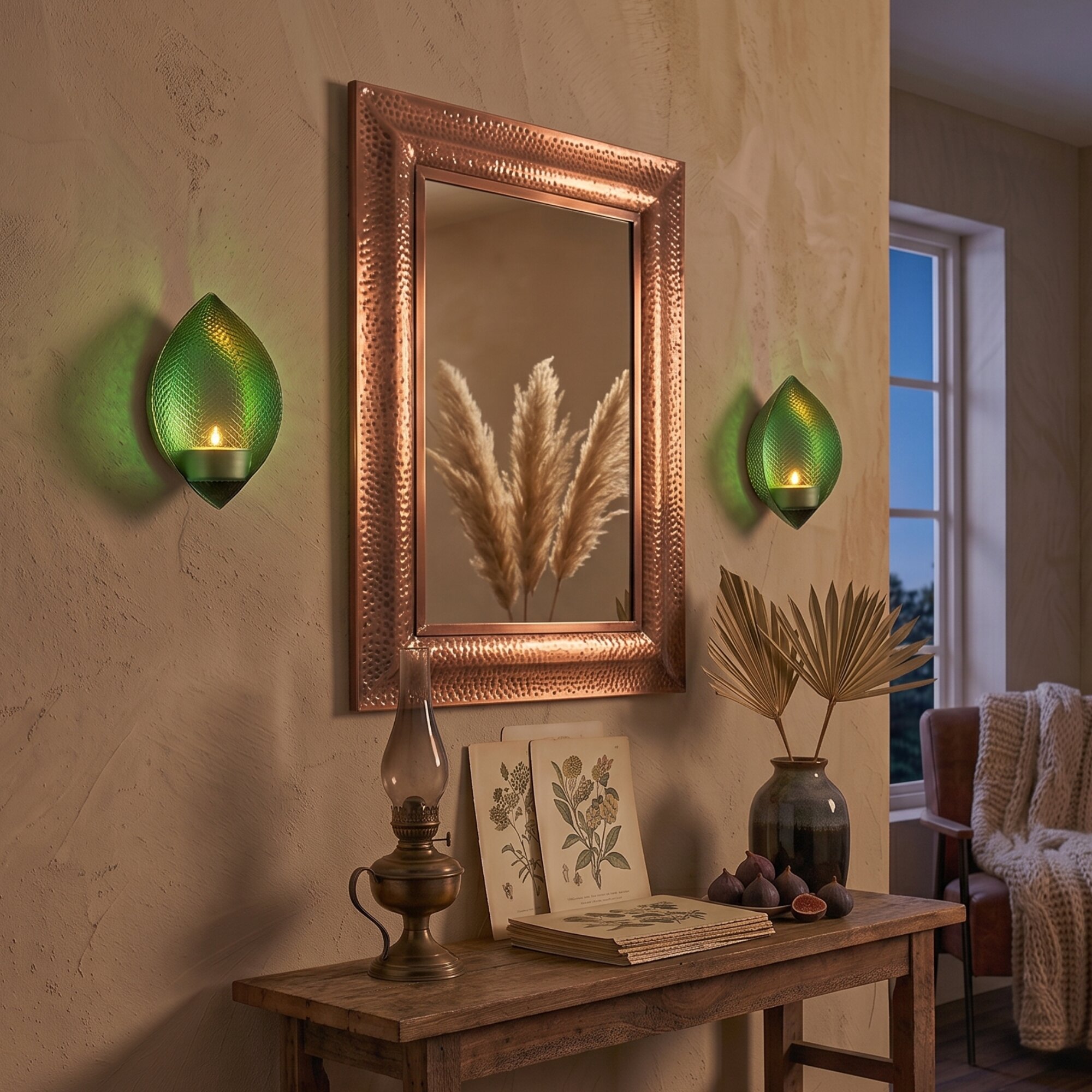 Green Drop Shape Wall Candle Holder Set of 2 for Home Decor