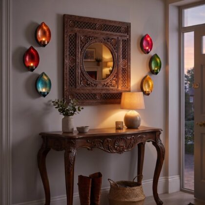 Multicolor Drop Shape Wall Candle Holder Set of 2 for Home Decor