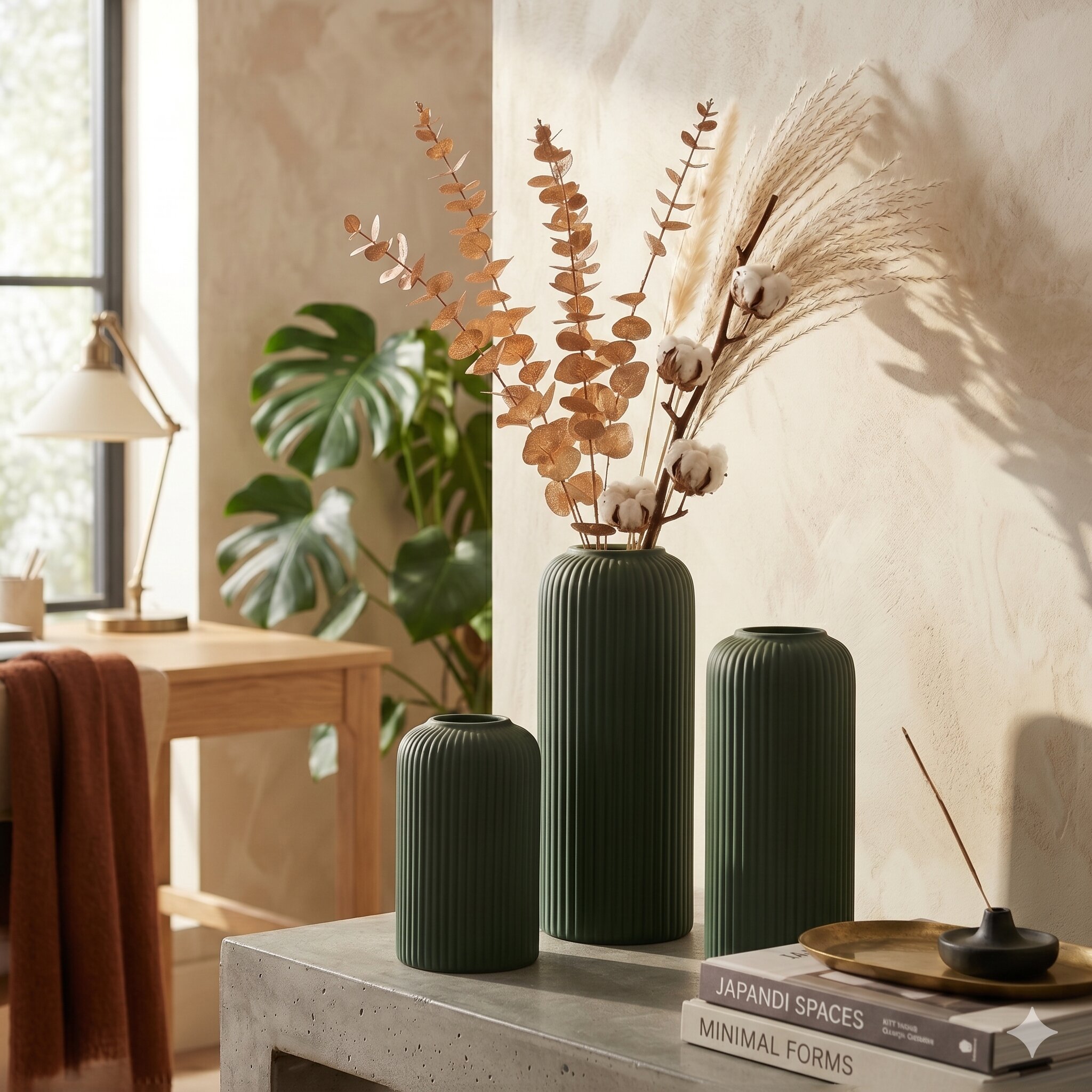 Dark Green Ceramic Flower Vase Set