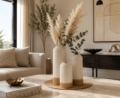 Dual Tone Ceramic Flower Vase Set of 3 in White and Beige Matte Finish